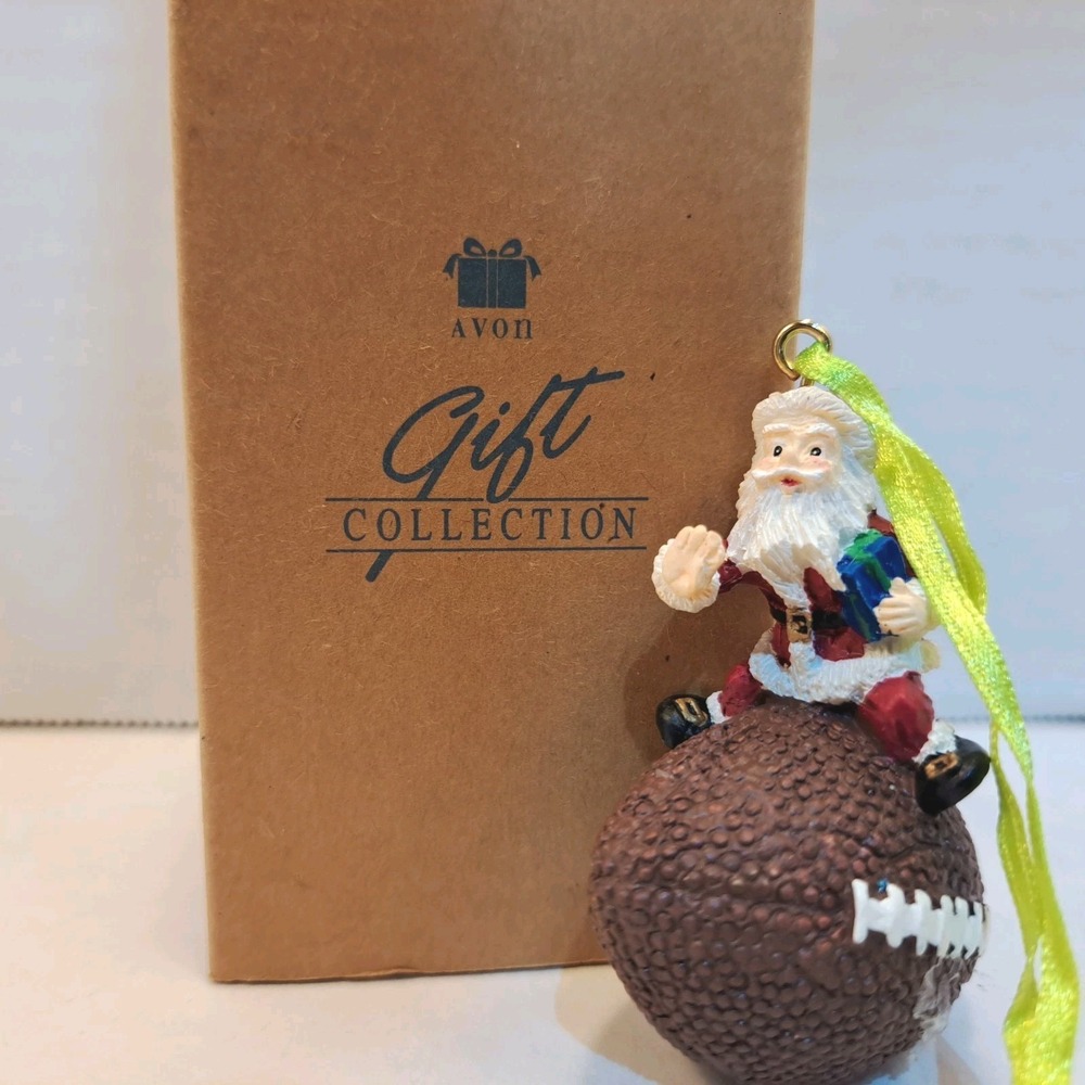 Avon Gift Collection Santa Claus Football Sports Christmas Ornament w/ Box